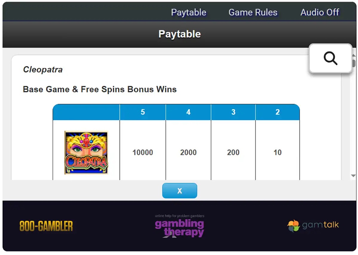 This image shows the paytable for the 