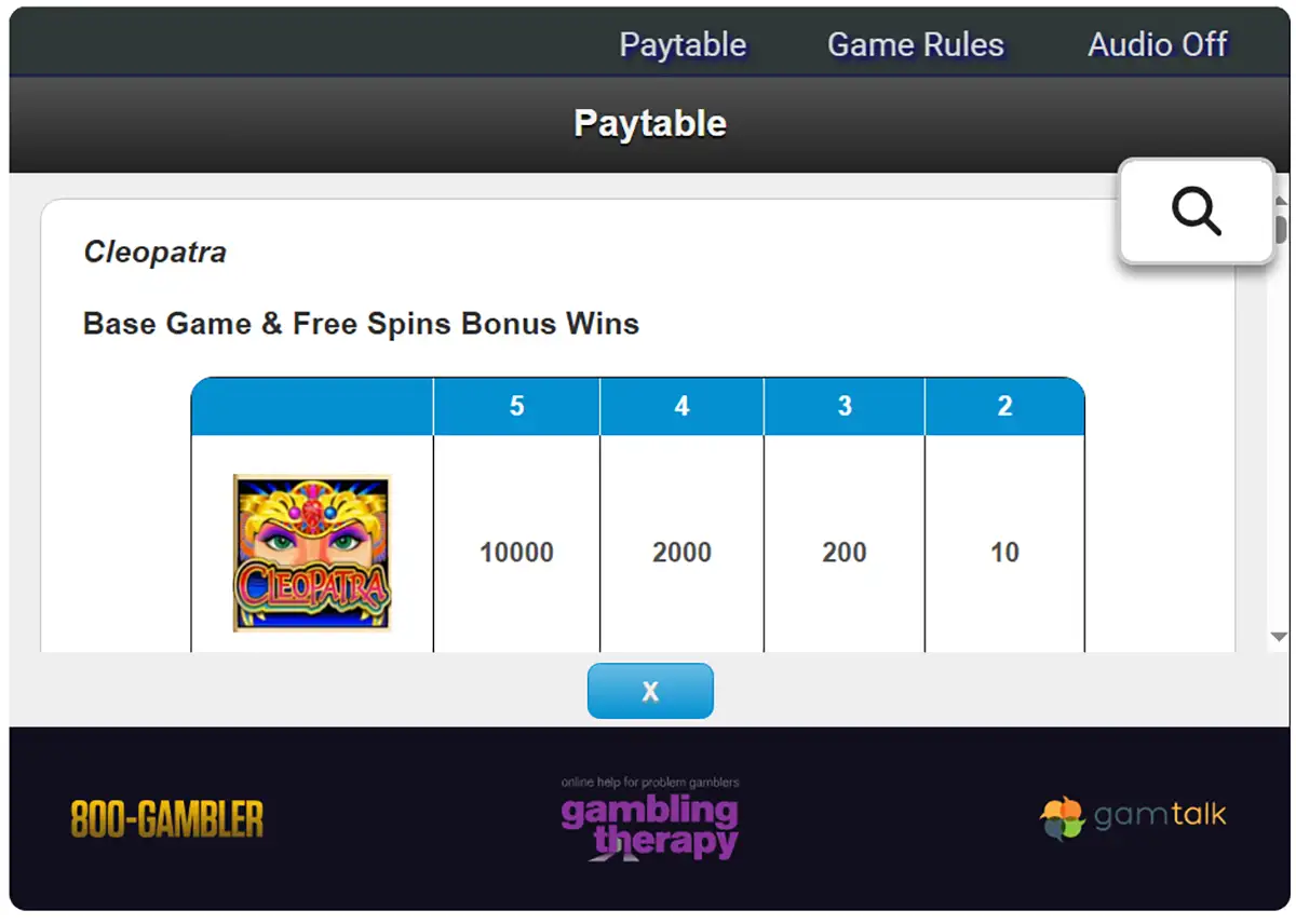 This image shows the paytable for the 